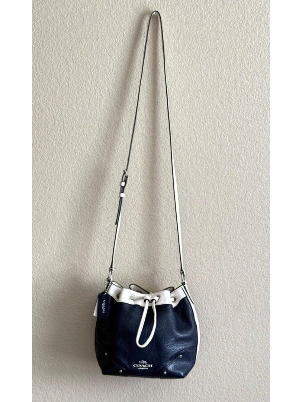 COACH Baby Mickie Drawstring Shoulder Bag in Dark Navy & Chalk
